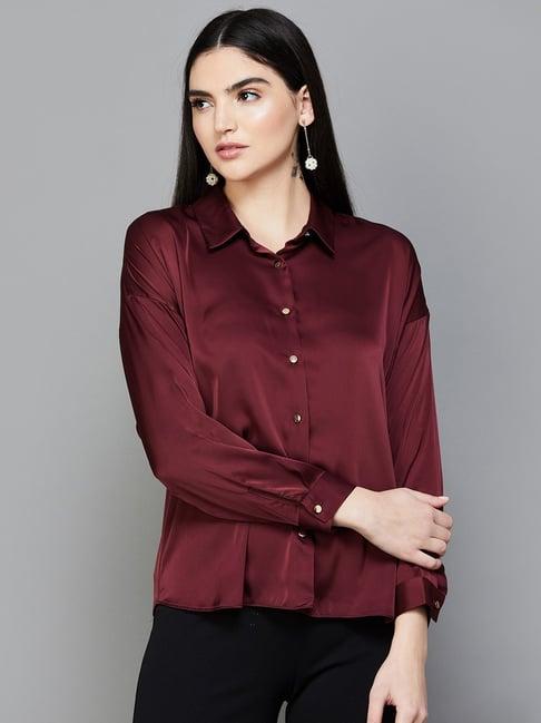 code by lifestyle maroon regular fit shirt