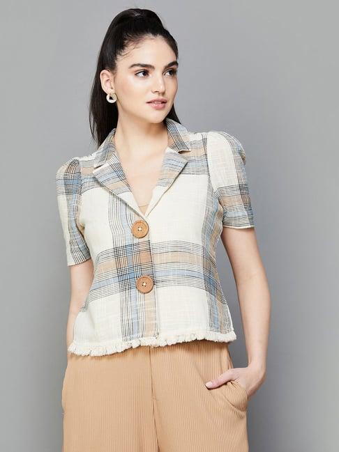 code by lifestyle beige cotton chequered shirt