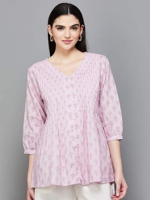 melange by lifestyle pink cotton floral print tunic