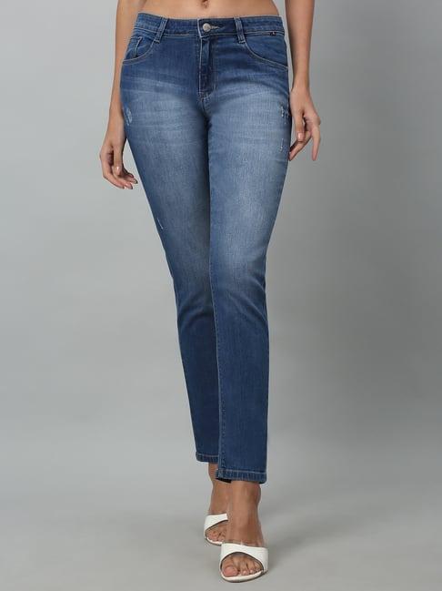 cantabil blue denim straight fit mid rise jeans