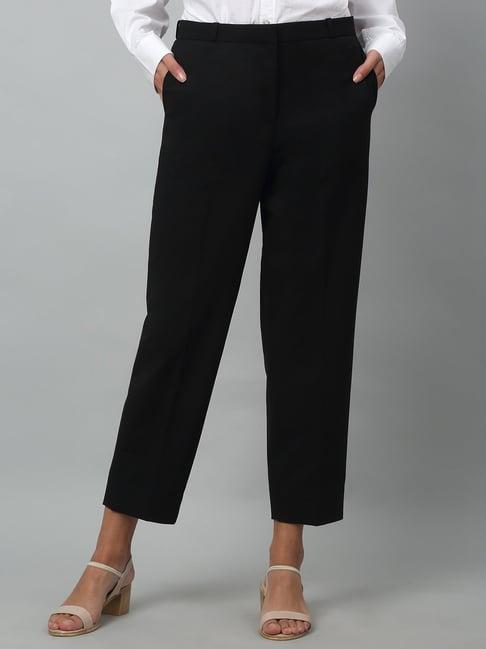 cantabil black regular fit mid rise trousers