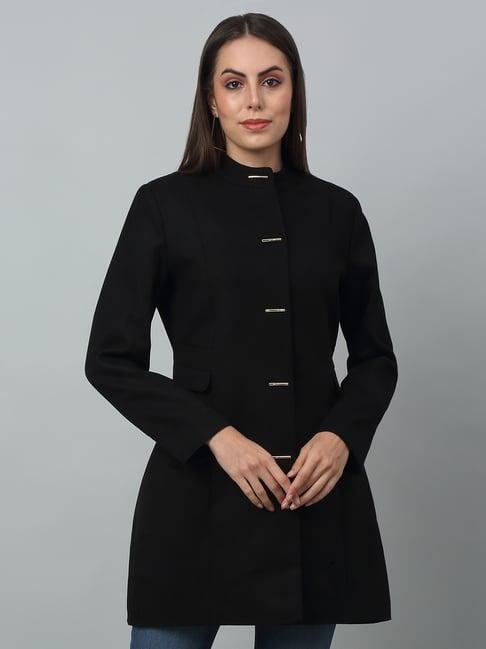 cantabil black regular fit long coat