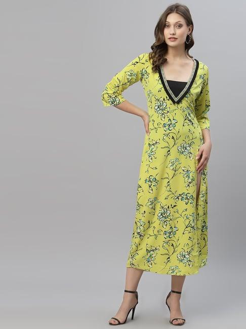 kassually lime green floral print long shrug