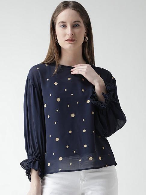 kassually navy polka dot top