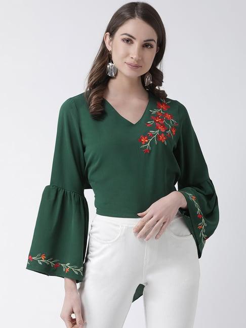 kassually green embroidered top