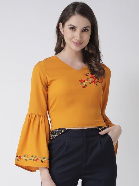 kassually yellow embroidered top