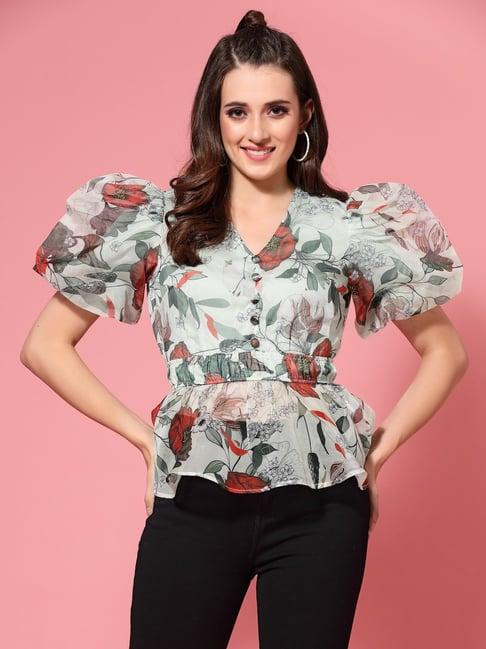 kassually light green floral print peplum top