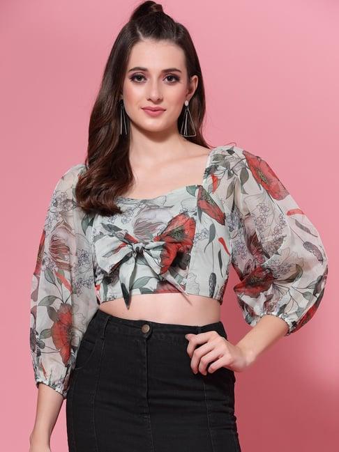 kassually light green floral print crop top