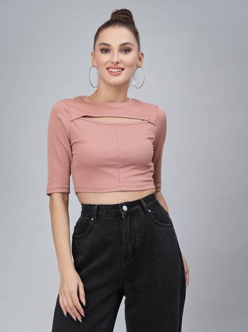 kassually peach relaxed fit crop top