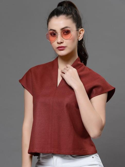 kassually maroon relaxed fit crop top