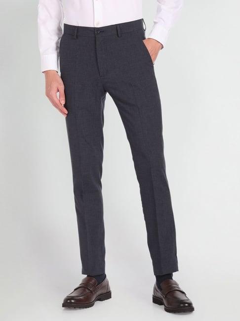 arrow newyork grey slim fit texture trousers