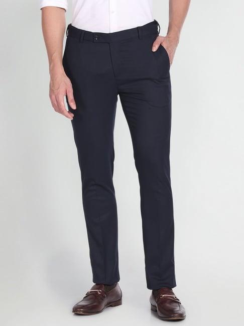 arrow blue regular fit texture trousers