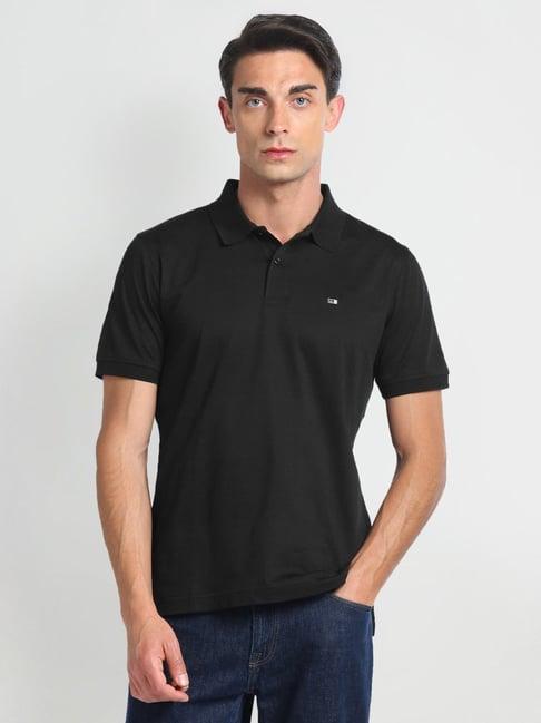 arrow sports black cotton regular fit polo t-shirt