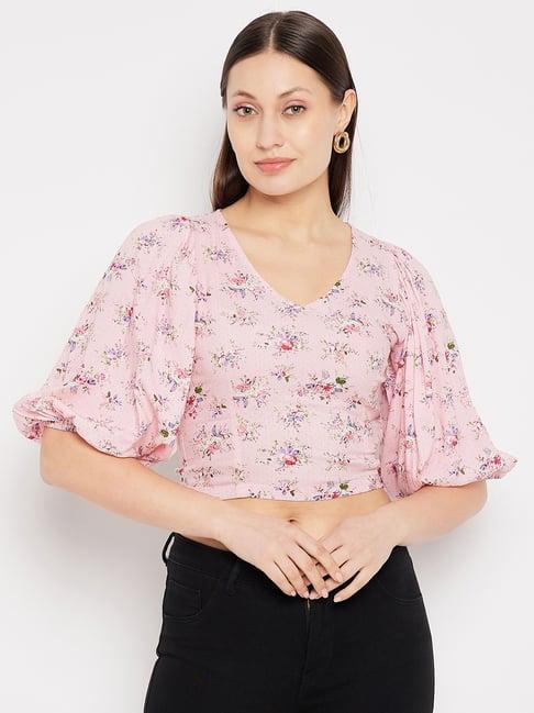 hypernation pink floral print crop top