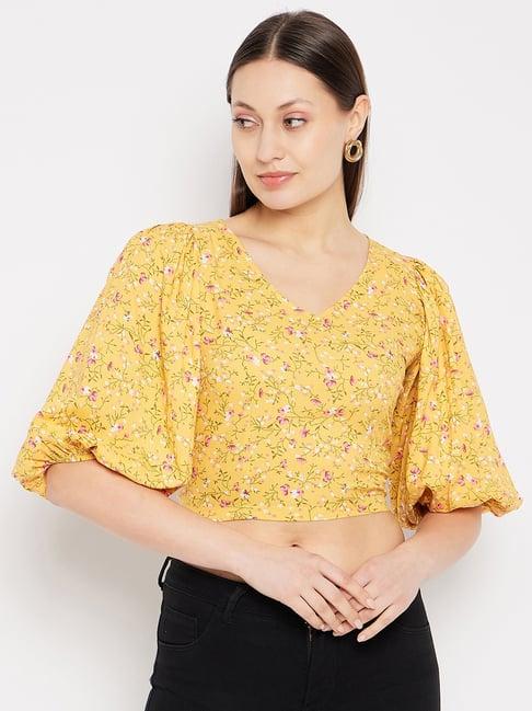 hypernation yellow floral print crop top