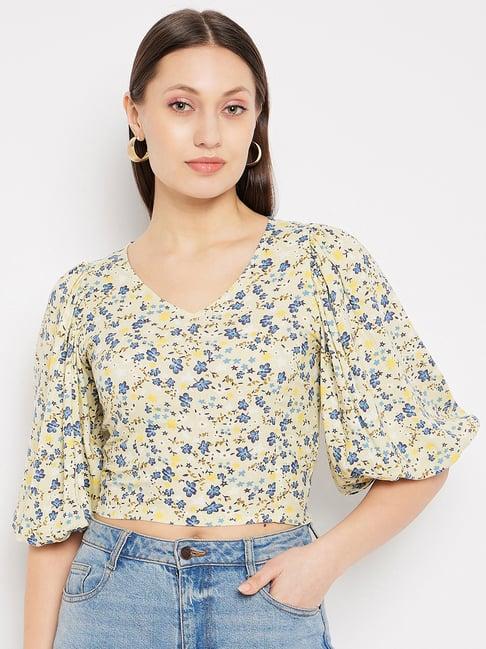 hypernation yellow floral print crop top