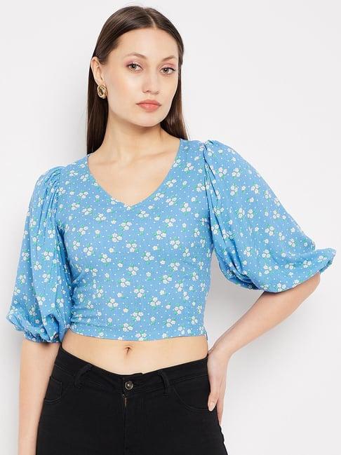 hypernation blue floral print crop top