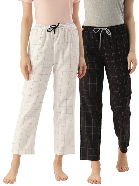 kryptic black & white cotton checks lounge pants (pack of 2)