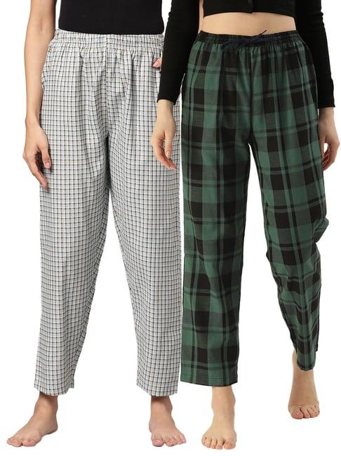 kryptic blue & green cotton checks lounge pants (pack of 2)