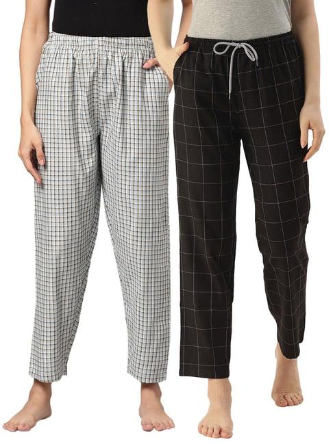 kryptic blue & black cotton checks lounge pants (pack of 2)