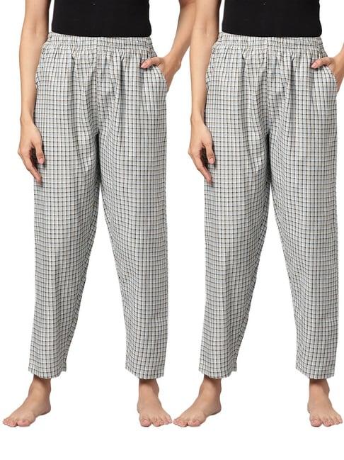 kryptic blue cotton checks lounge pants (pack of 2)