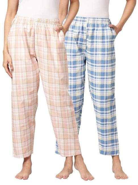 kryptic blue & pink cotton checks lounge pants (pack of 2)