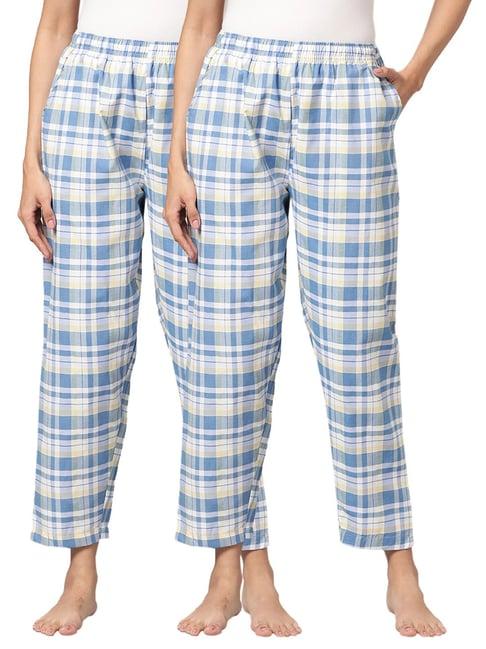 kryptic blue cotton checks lounge pants (pack of 2)