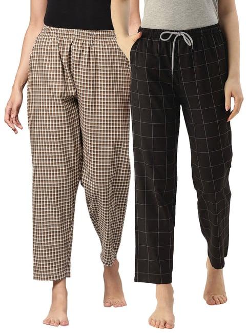 kryptic brown & black cotton checks lounge pants (pack of 2)