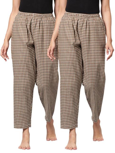 kryptic brown cotton checks lounge pants (pack of 2)