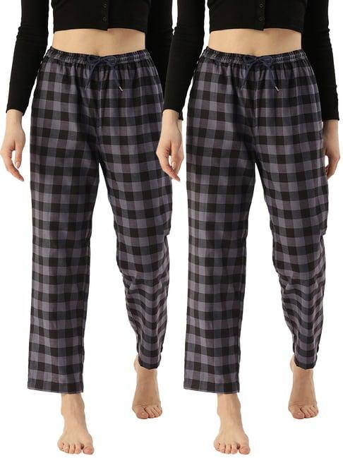 kryptic navy cotton checks lounge pants (pack of 2)