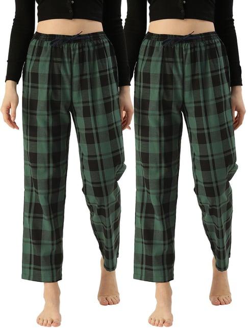 kryptic green cotton checks lounge pants (pack of 2)