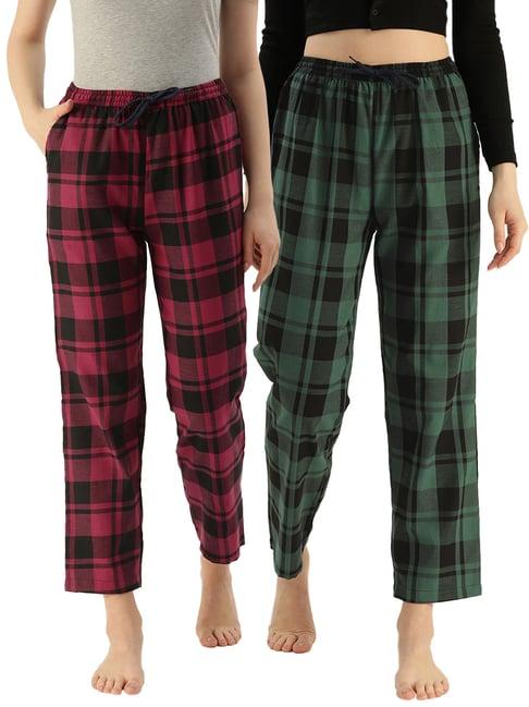 kryptic maroon & green cotton checks lounge pants (pack of 2)