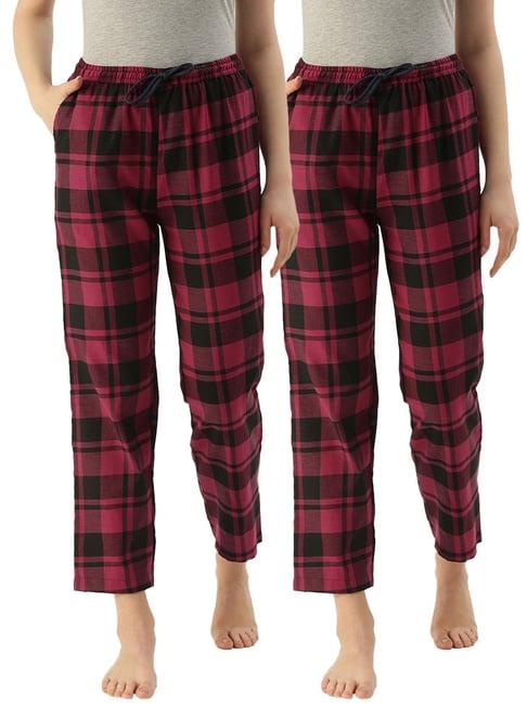 kryptic maroon cotton checks lounge pants (pack of 2)