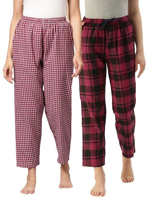 kryptic maroon cotton checks lounge pants (pack of 2)