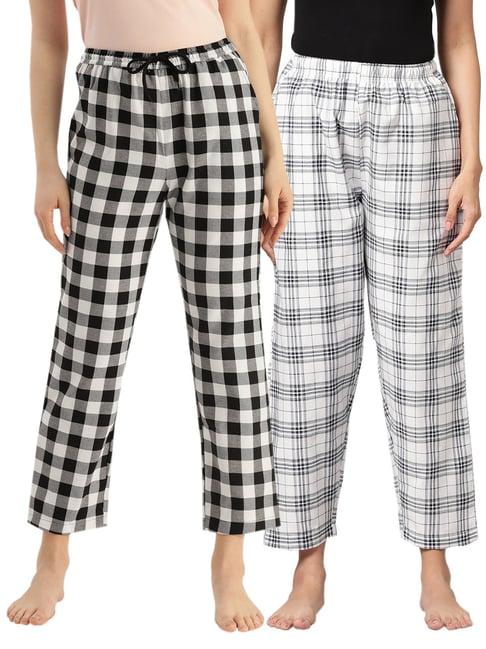 kryptic white & black cotton checks lounge pants (pack of 2)