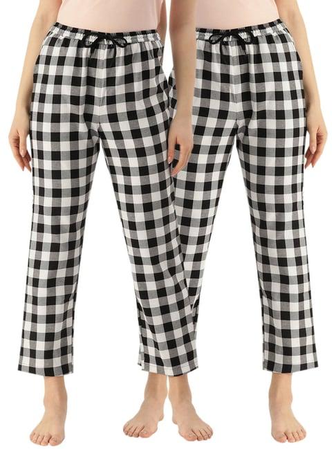 kryptic white & black cotton checks lounge pants (pack of 2)