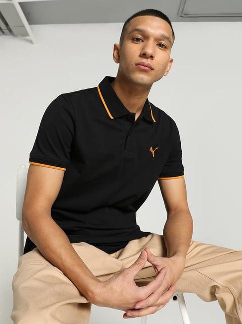 puma jet black slim fit cotton polo t-shirt