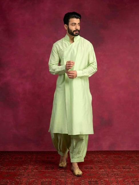 abhishti green straight fit overlap asymmetrical kurta