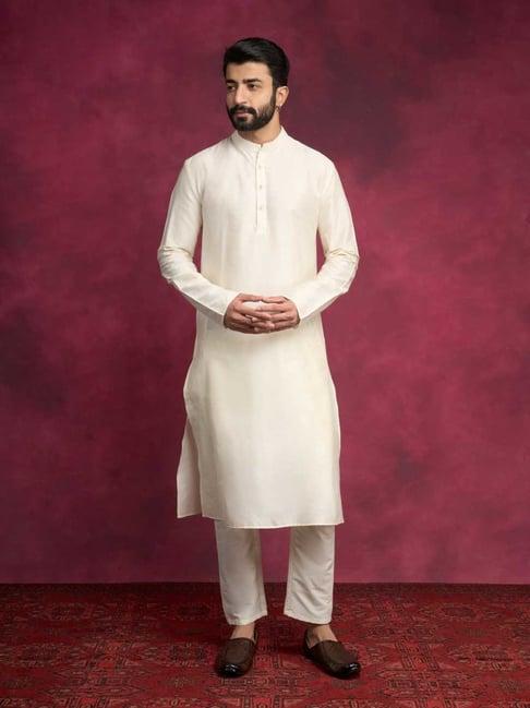 abhishti cream straight fit kurta & straight pants set