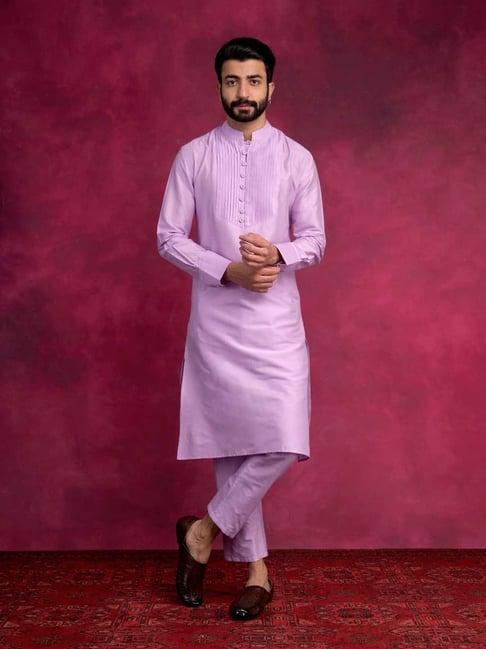 abhishti lavender straight fit kurta & straight pants set