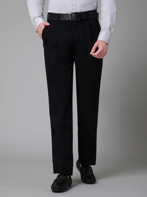 cantabil black cotton regular fit trousers