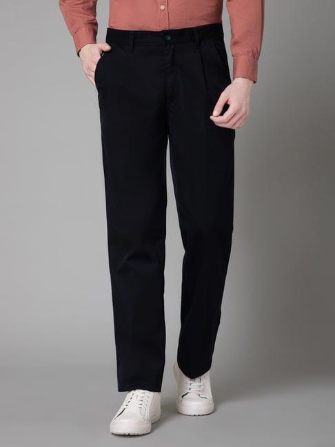 cantabil navy cotton regular fit trousers