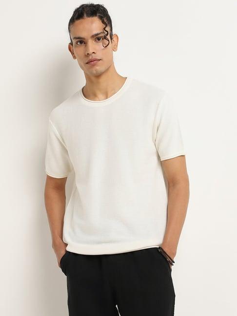 eta by westside white knitted slim fit t-shirt