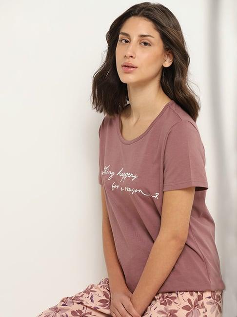 wunderlove by westside brown contrast-printed t-shirt