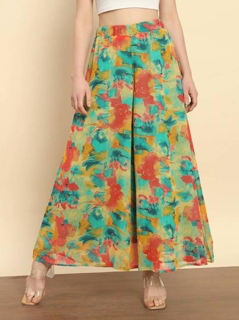 trend arrest multicolor printed flared fit high rise palazzos