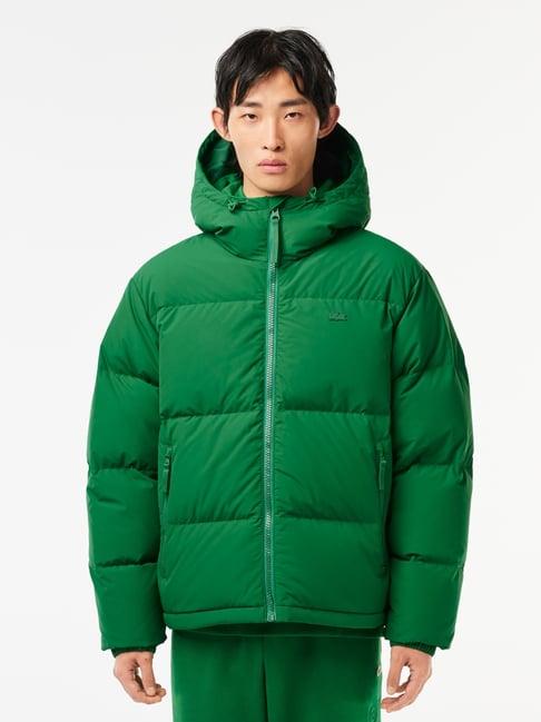 lacoste green regular fit quilted hooded jacket