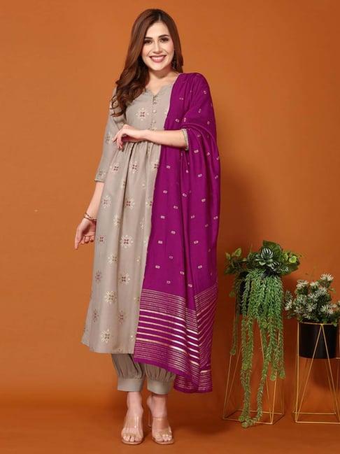 skylee brown printed kurta salwar set with dupatta