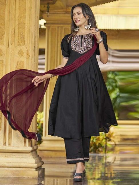 skylee black embroidered kurta palazzo set with dupatta