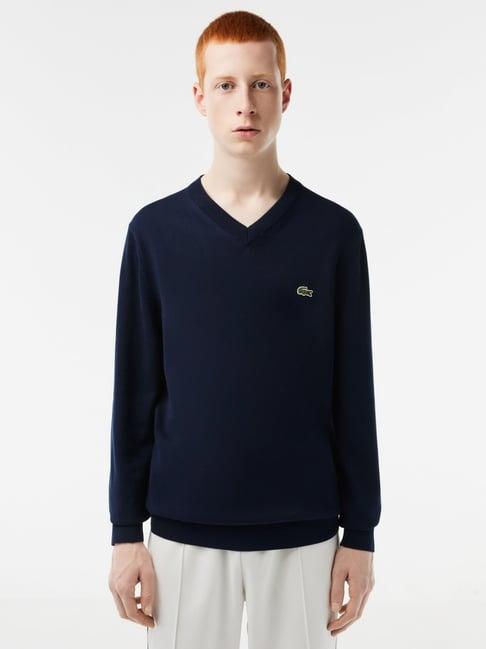 lacoste navy cotton regular fit sweater