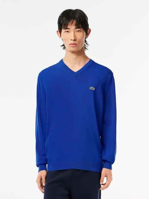 lacoste blue cotton regular fit sweater